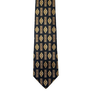 VALENTINO Cravatte Mens Tie Black & Gold Geometric Pattern Designer Necktie VTG